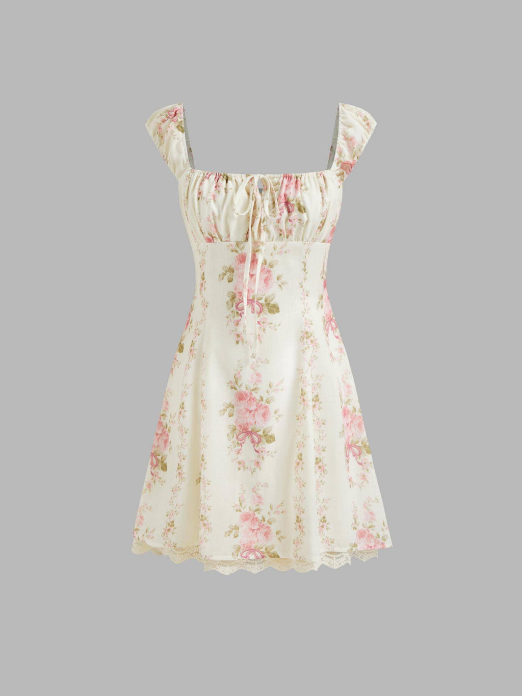Square Neck Floral Knotted Mini Dress | D56 - view 7