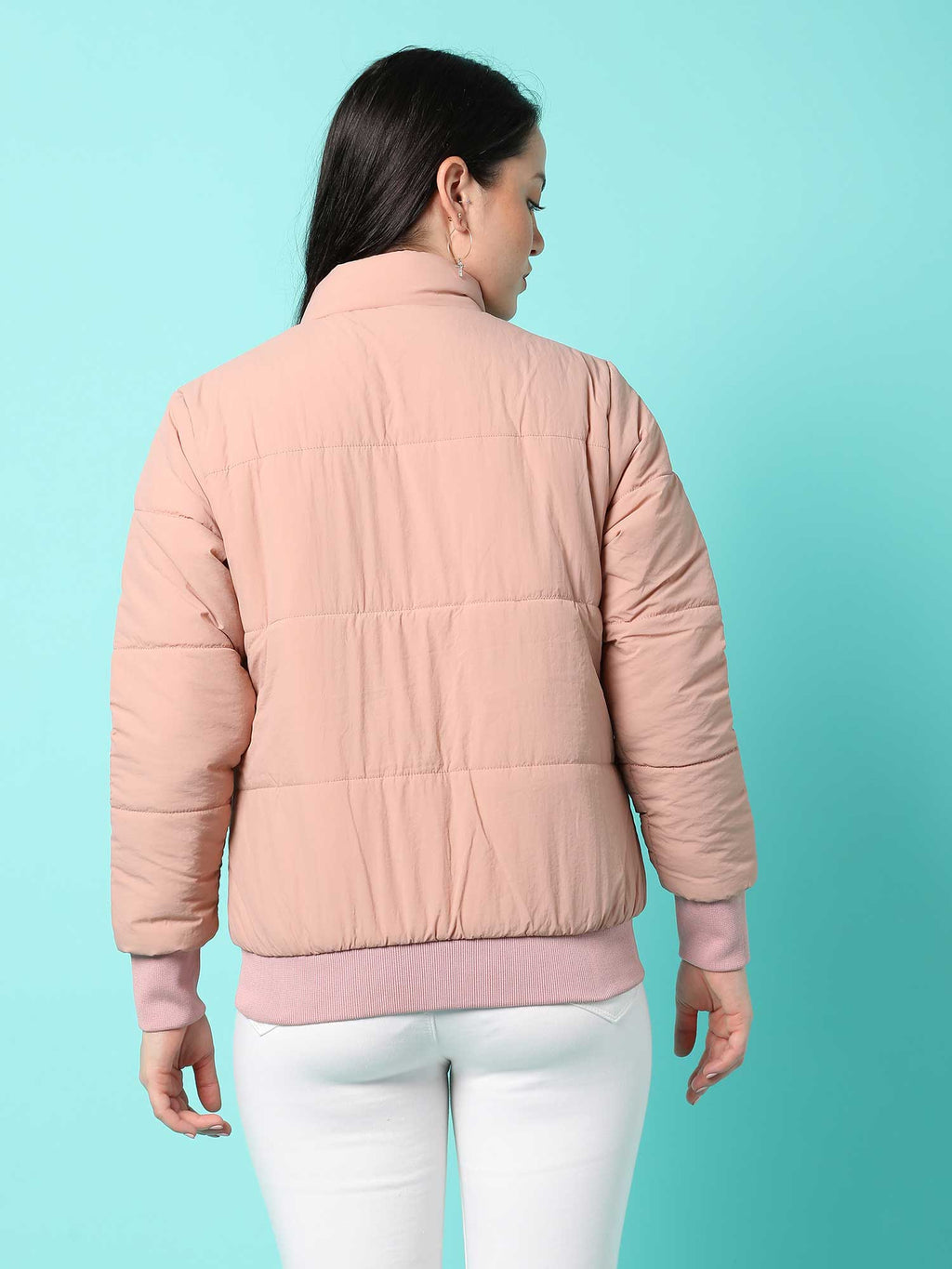 Womens Pink Solid Bomber Jacket | JC78 - view 4