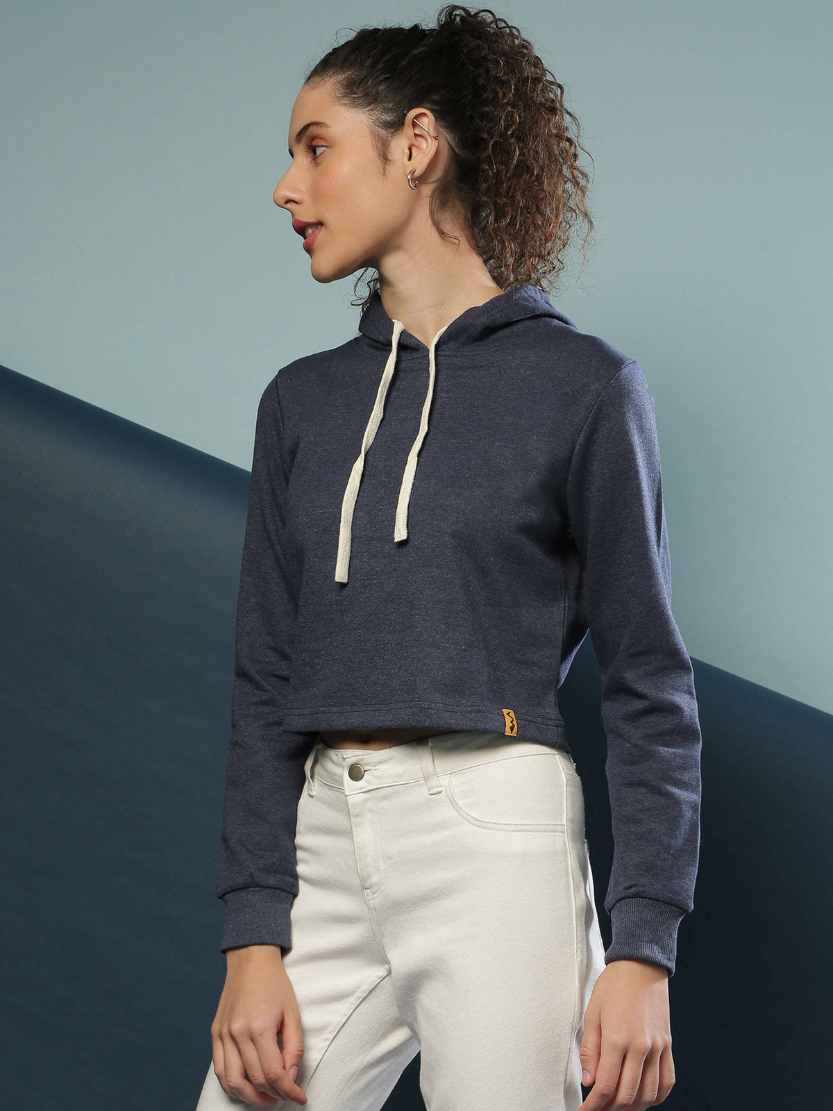 Blue Women Crop Stylish Hooded Sweatshirt | SS90 - view 3