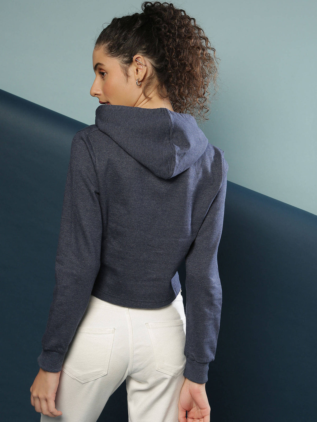 Blue Women Crop Stylish Hooded Sweatshirt | SS90 - view 5