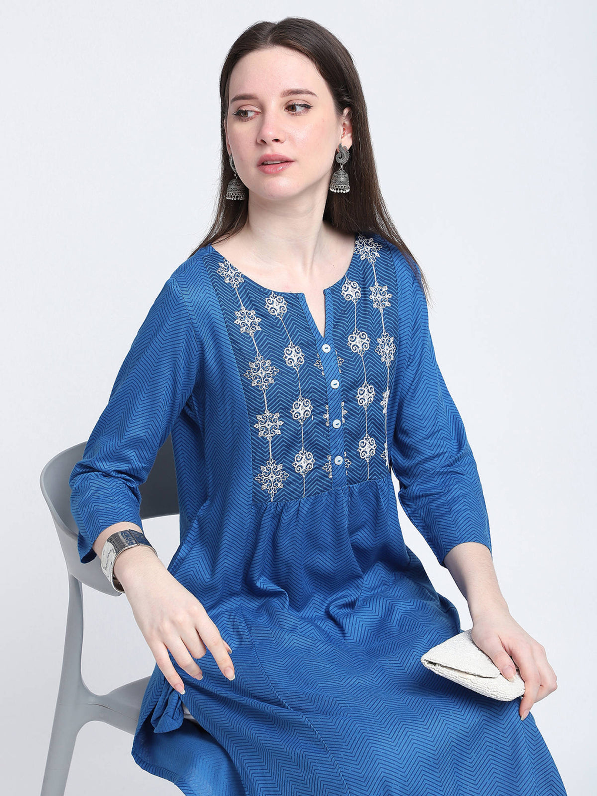 Pink Chevron Print Regular Kurta | FY93 - view 13