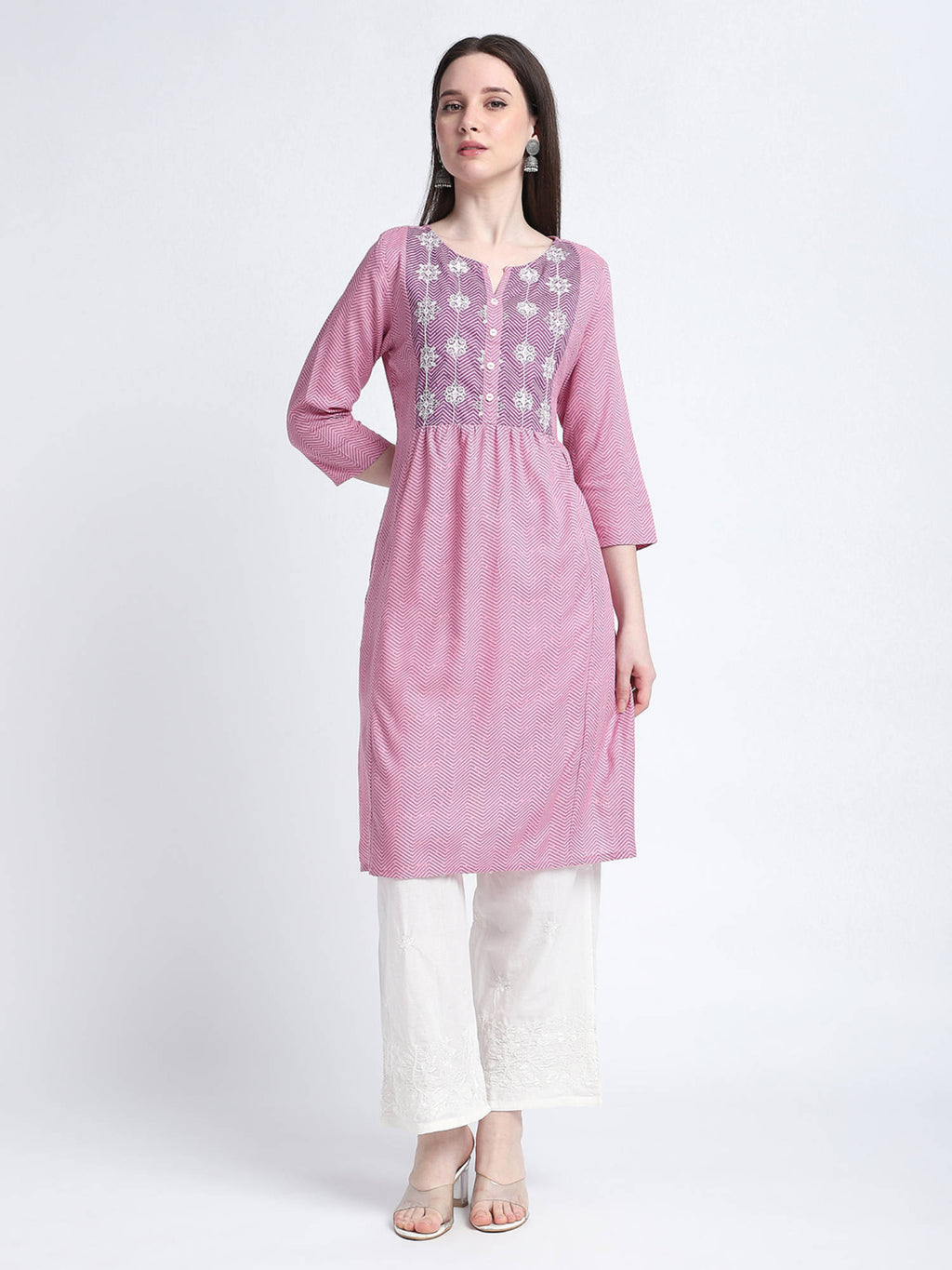 Pink Chevron Print Regular Kurta | FY93 - view 1