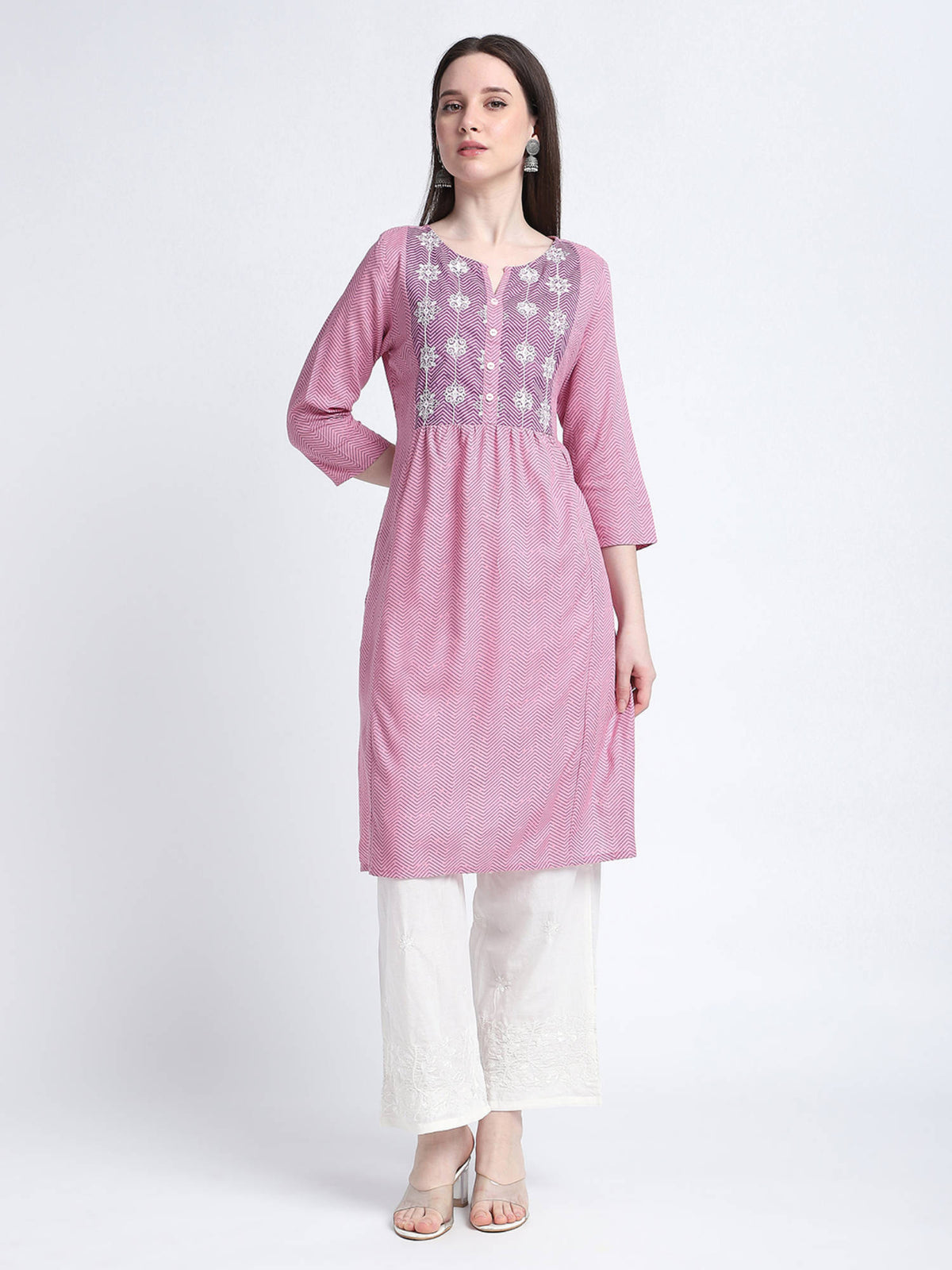 Pink Chevron Print Regular Kurta | FY93 - view 1