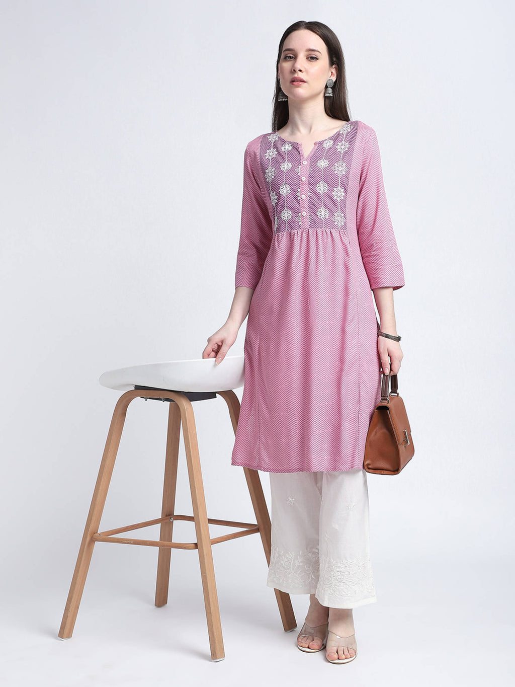 Pink Chevron Print Regular Kurta | FY93 - view 2