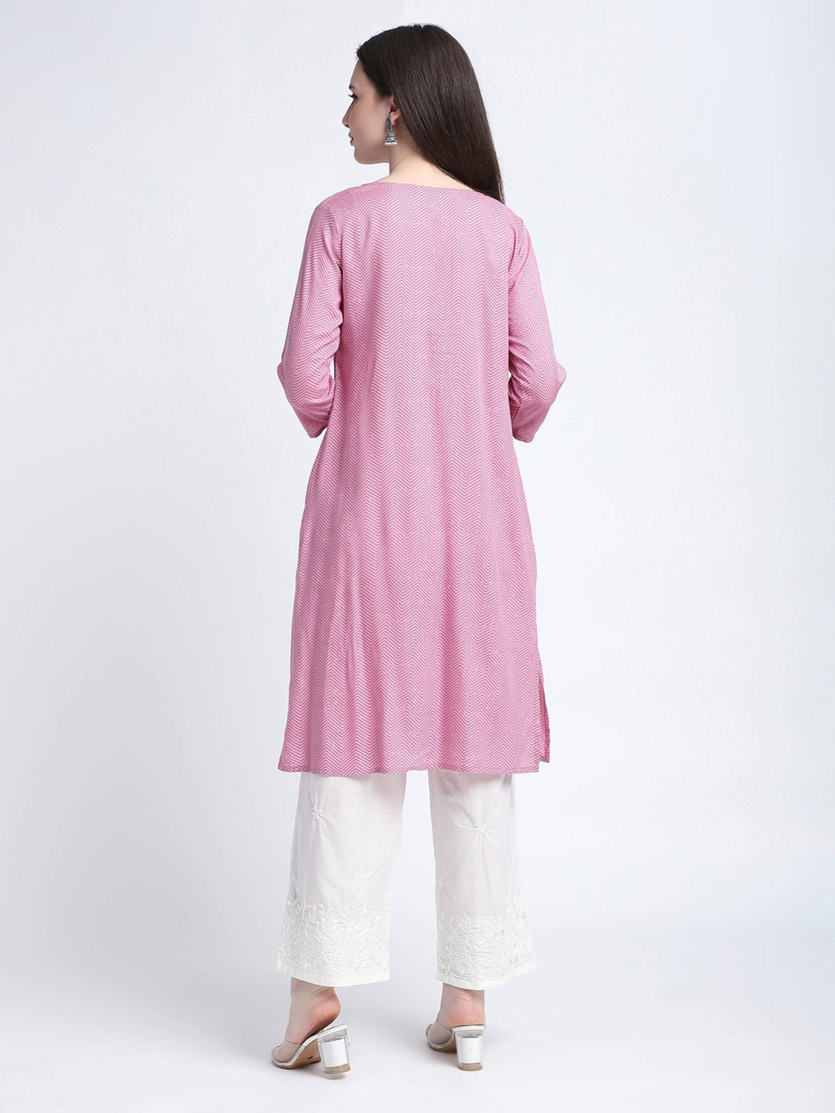 Pink Chevron Print Regular Kurta | FY93 - view 3