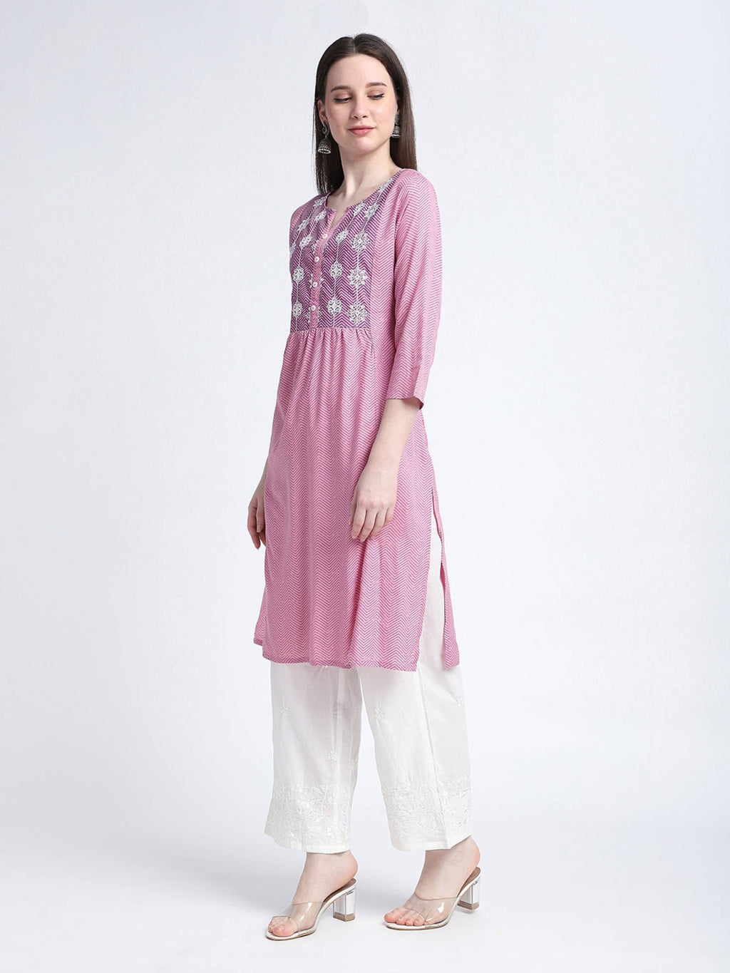 Pink Chevron Print Regular Kurta | FY93 - view 6
