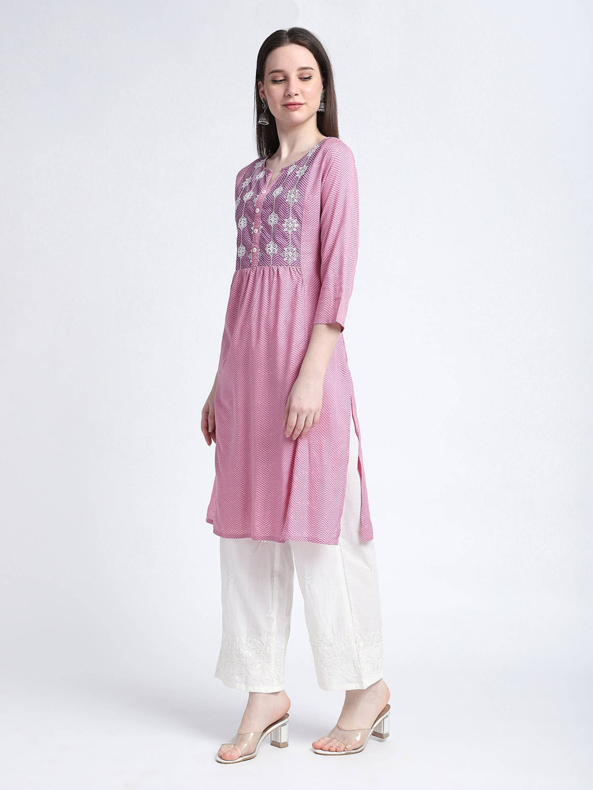 Pink Chevron Print Regular Kurta | FY93 - view 6