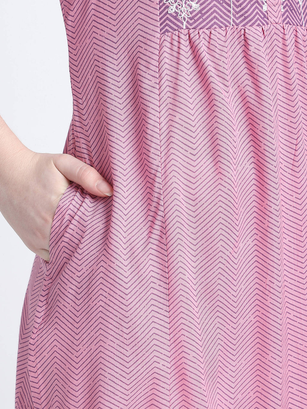 Pink Chevron Print Regular Kurta | FY93 - view 8