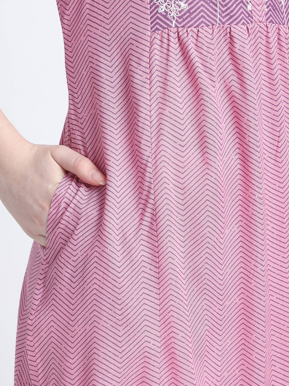 Pink Chevron Print Regular Kurta | FY93 - view 8