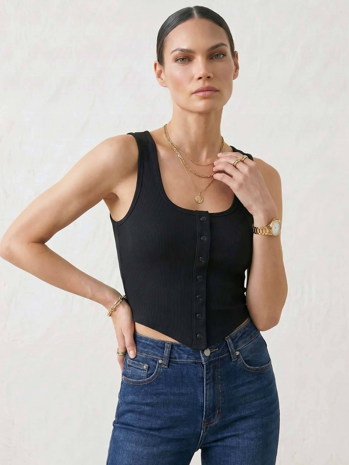 Black Vest Crop Tank Top | TT98 - view 1