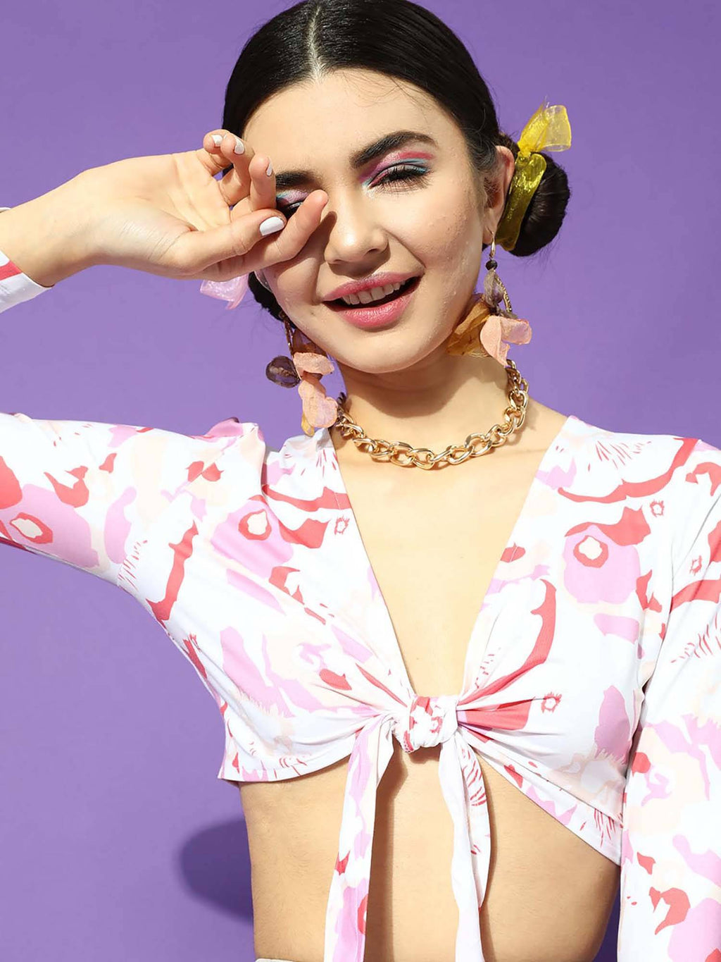 Lavender Floral Print fitted Crop top | CT61 - view 2