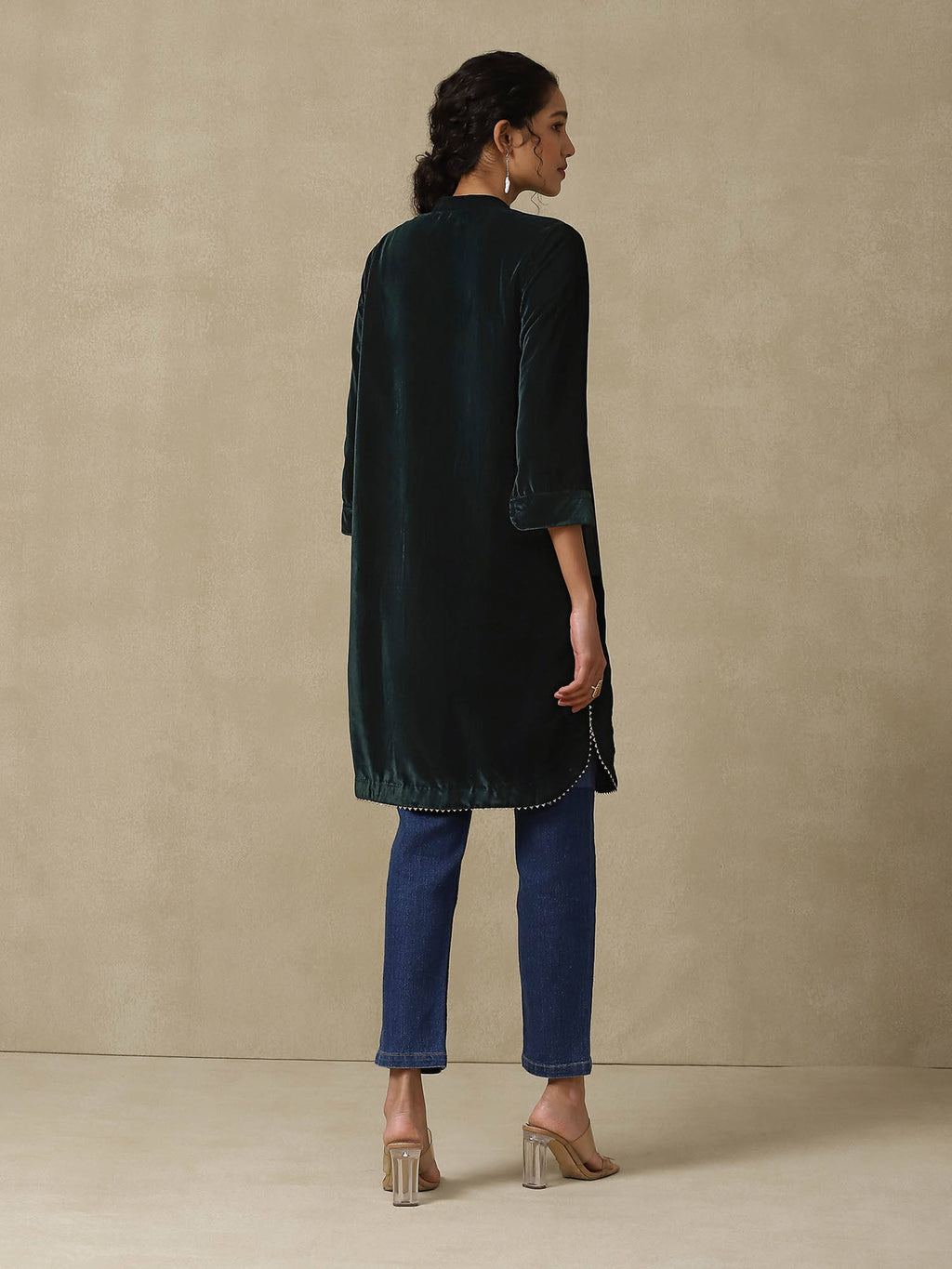Dark Green Embroidered Kurta | KDG - view 4