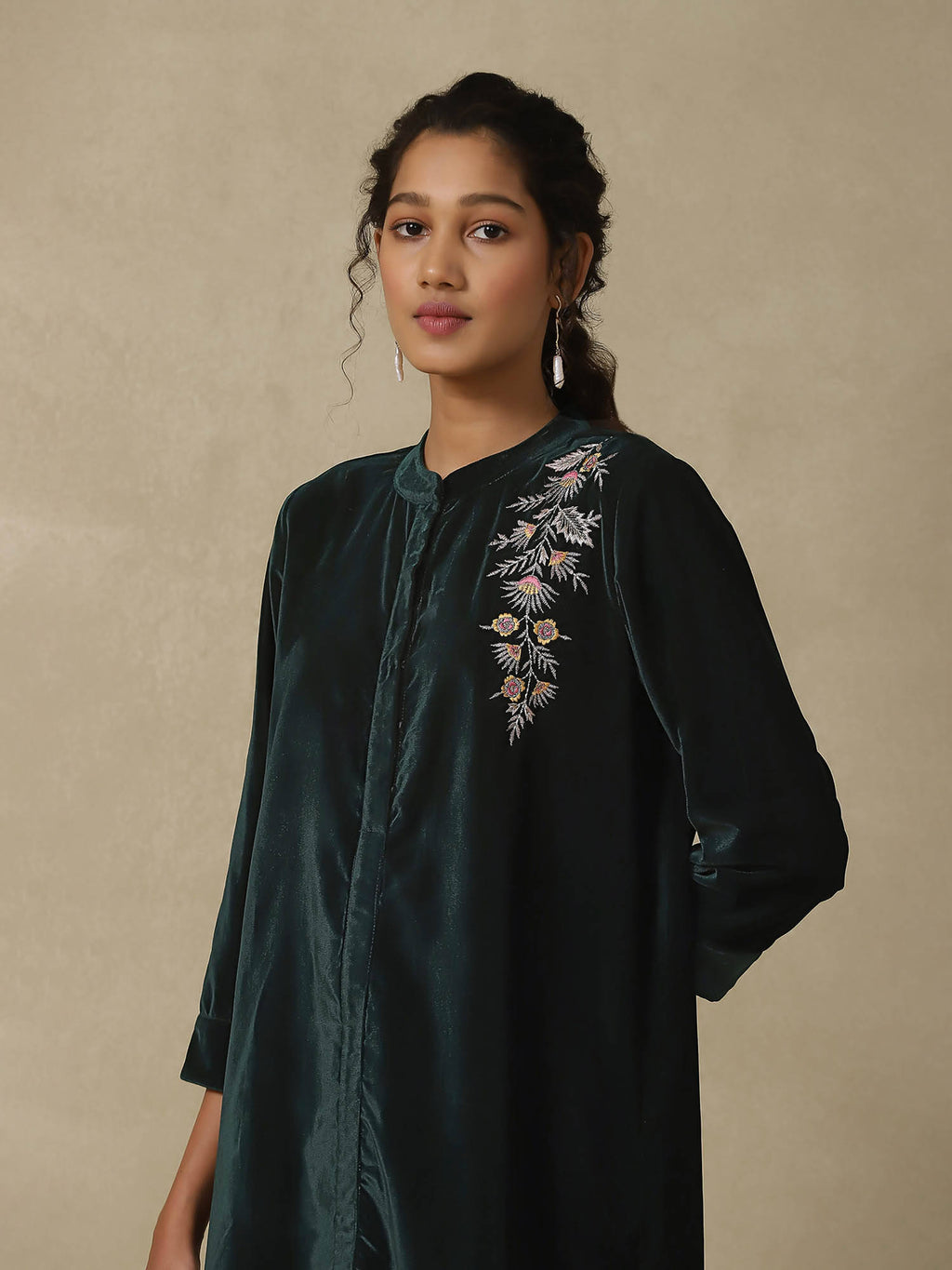 Dark Green Embroidered Kurta | FY93 - view 5