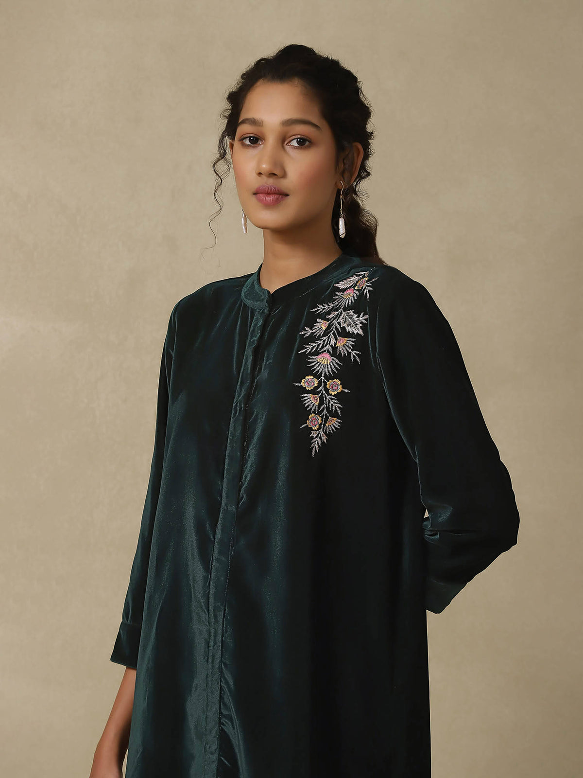 Dark Green Embroidered Kurta | FY93 - view 5