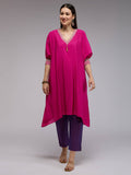 Pink Poly Silk Embroidered Kaftan Kurta With Bead Tassels La Dolce Vita | U3S - view 1