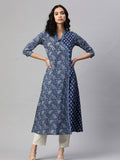 Womens Print & Hand Work A-Line Cotton Blue Stitched Kurta | U3S - view 1