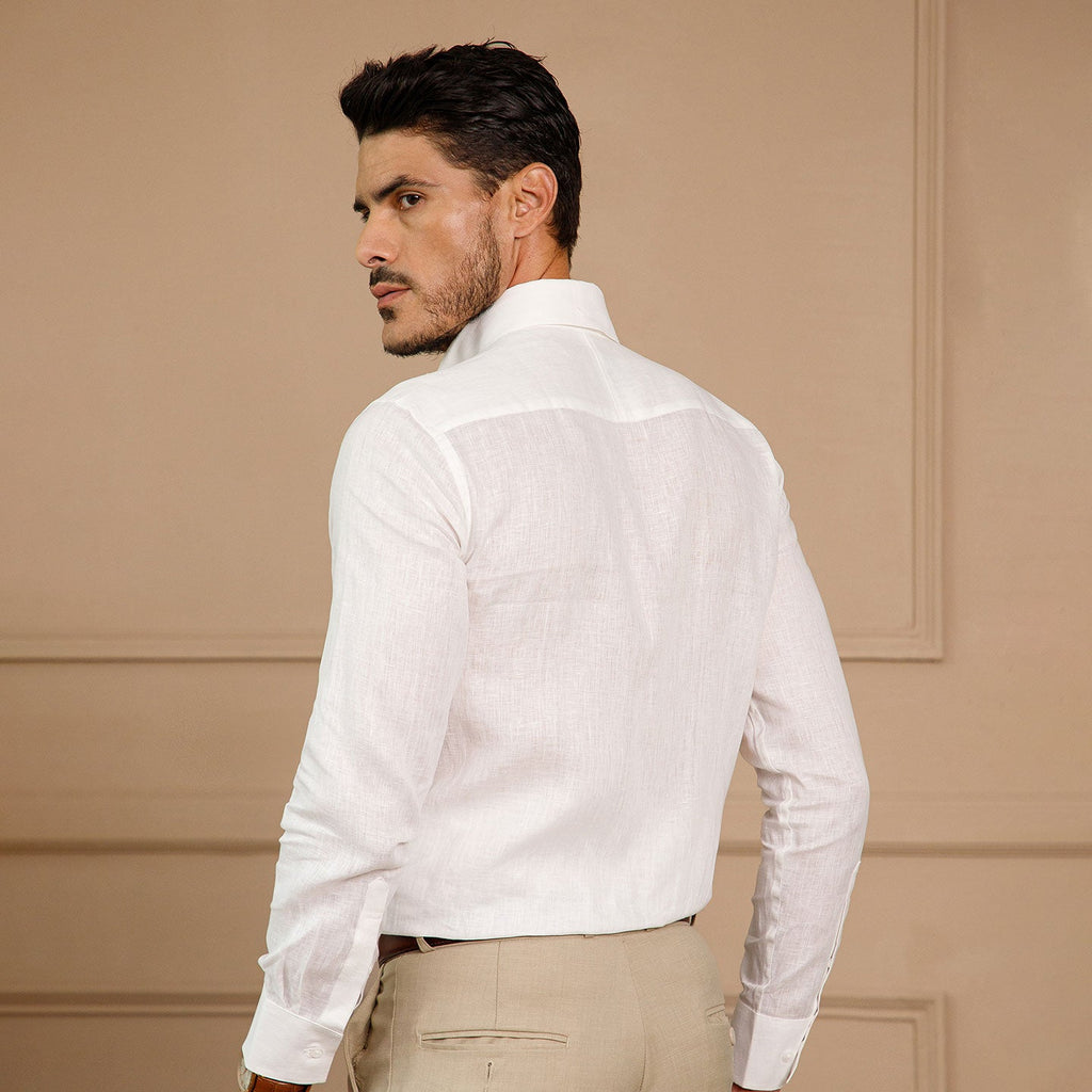 Cedar Pure Linen Full Sleeves Shirt in Snow
