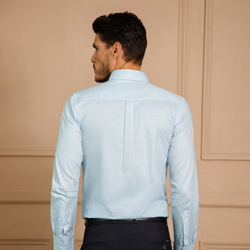 Gingham 2 Ply Check Shirt In Cloud Blue