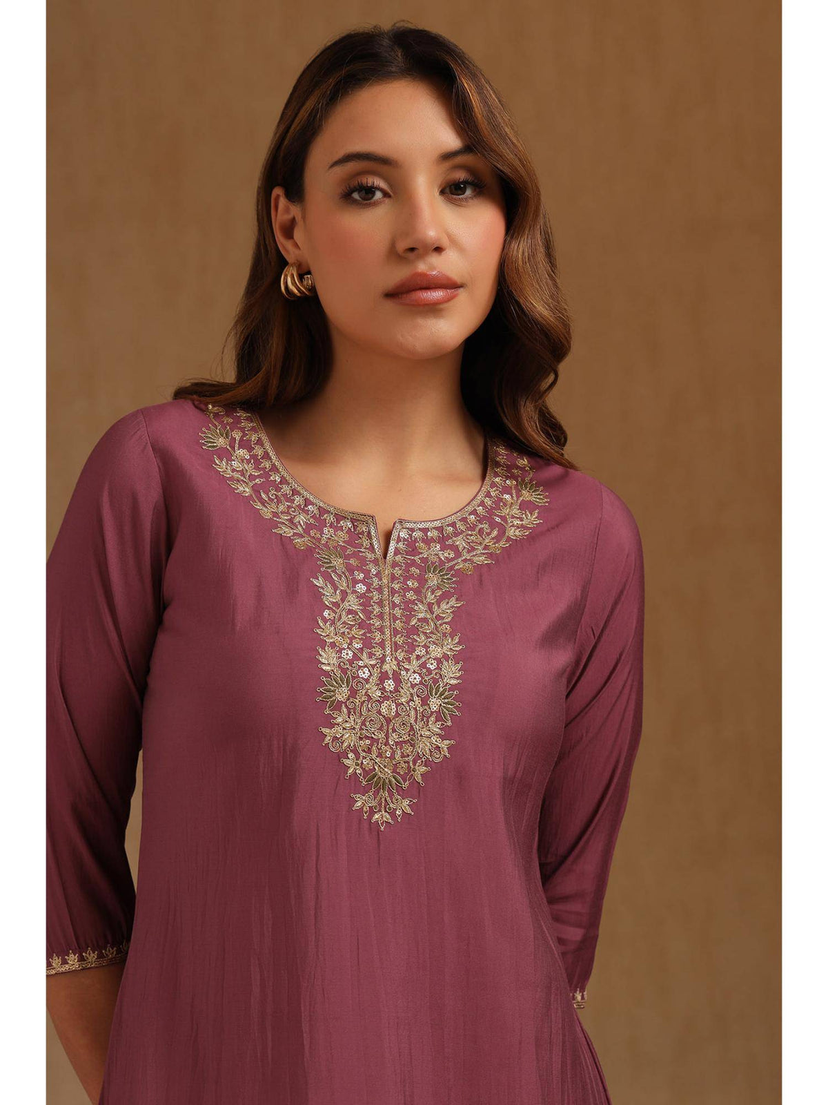 Womens Mauve Roman Silk Embroidered Sequins Kurta | FY93 - view 5