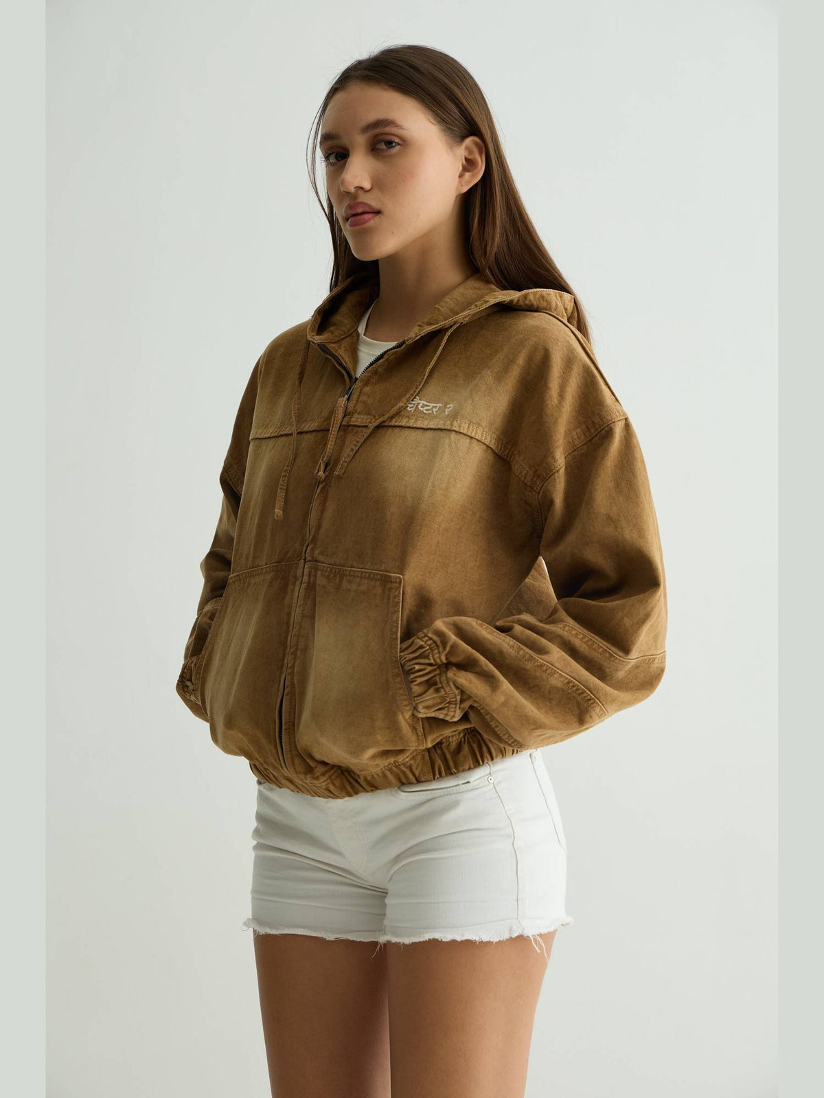 Mocha Brown Denim Hoodie | HD56 - view 3
