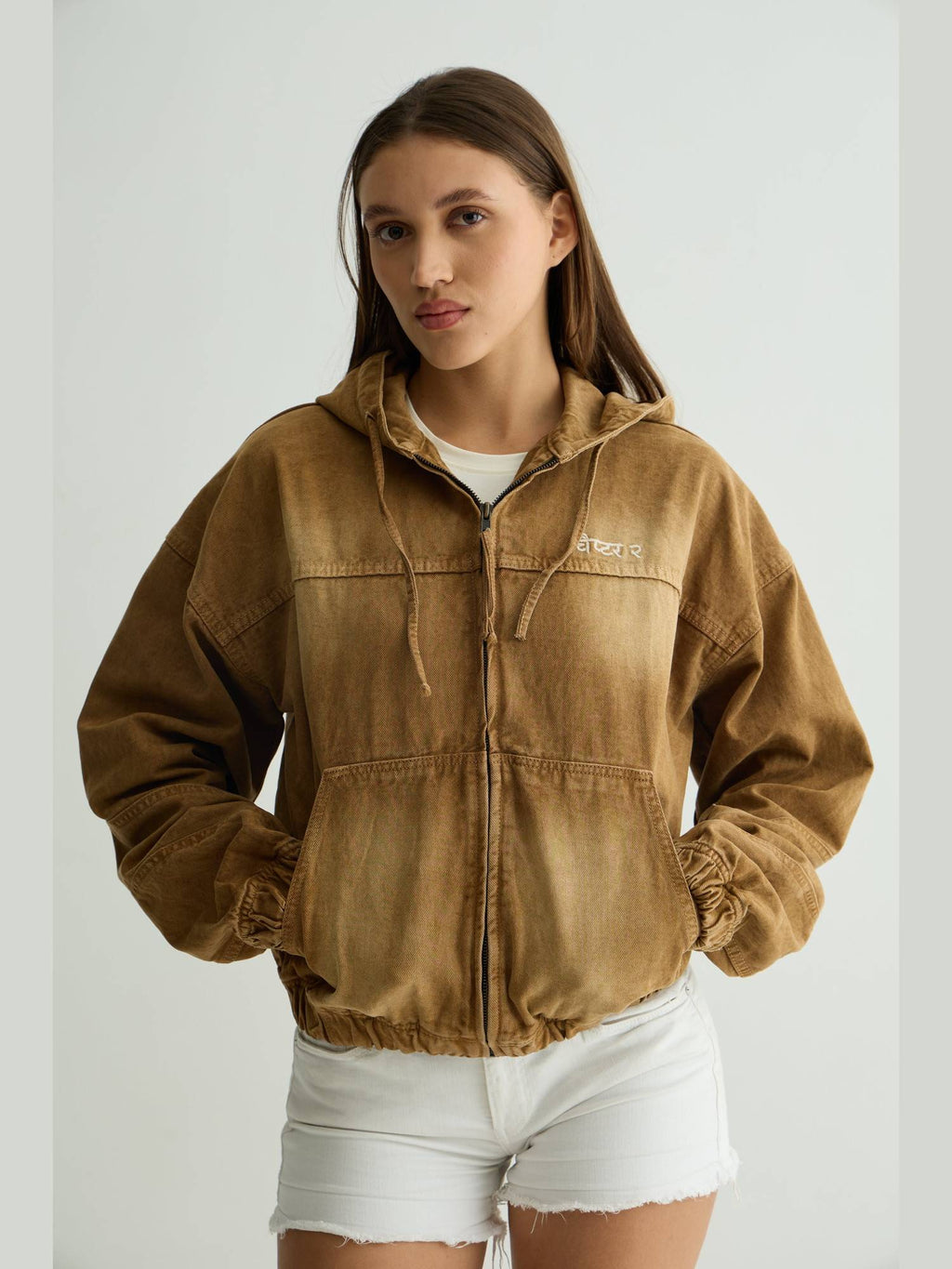 Mocha Brown Denim Hoodie | HD56 - view 5