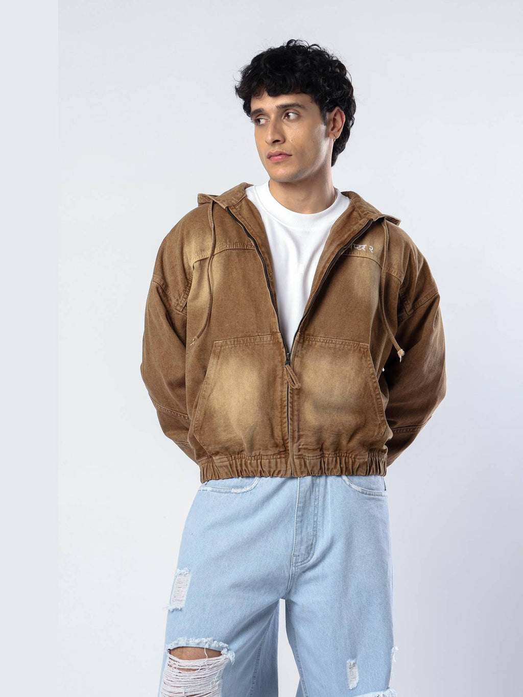 Mocha Brown Denim Hoodie | HD56 - view 6