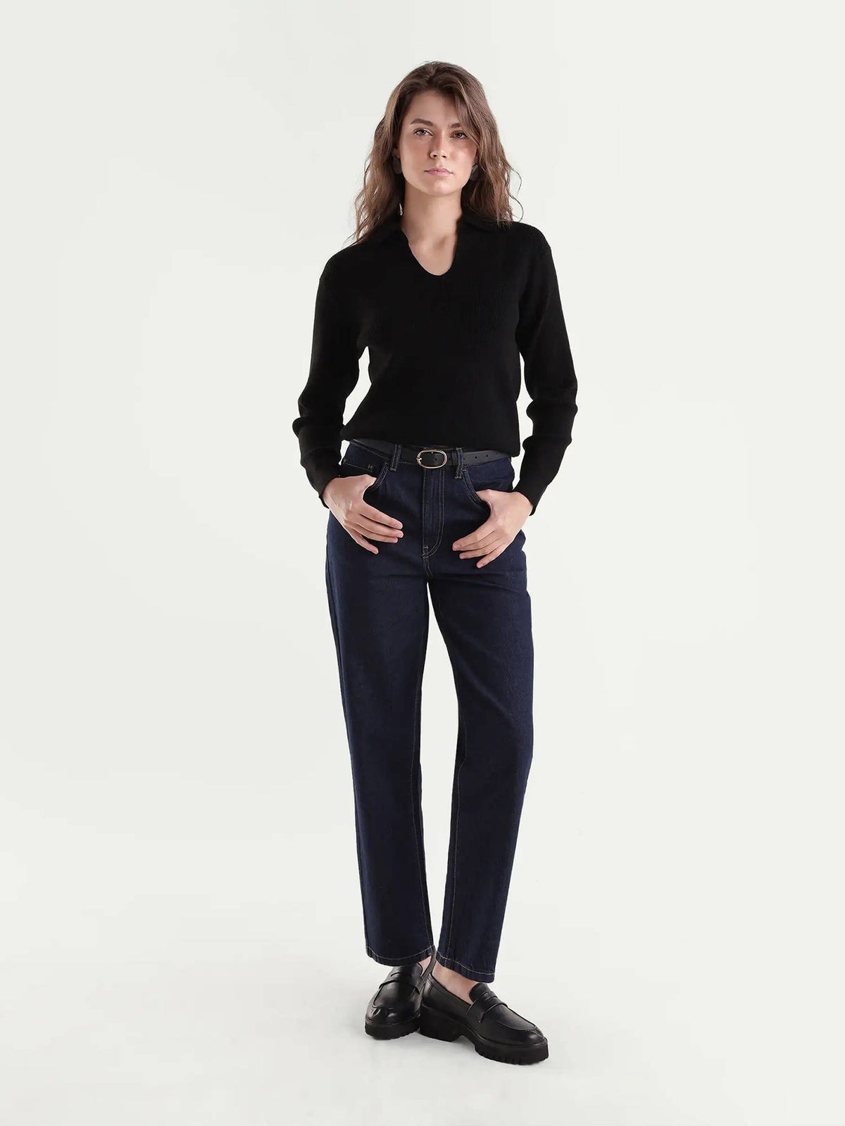 Women Black Solid/Plain Viscose Blend Polo T-Shirt | PW43 - view 2