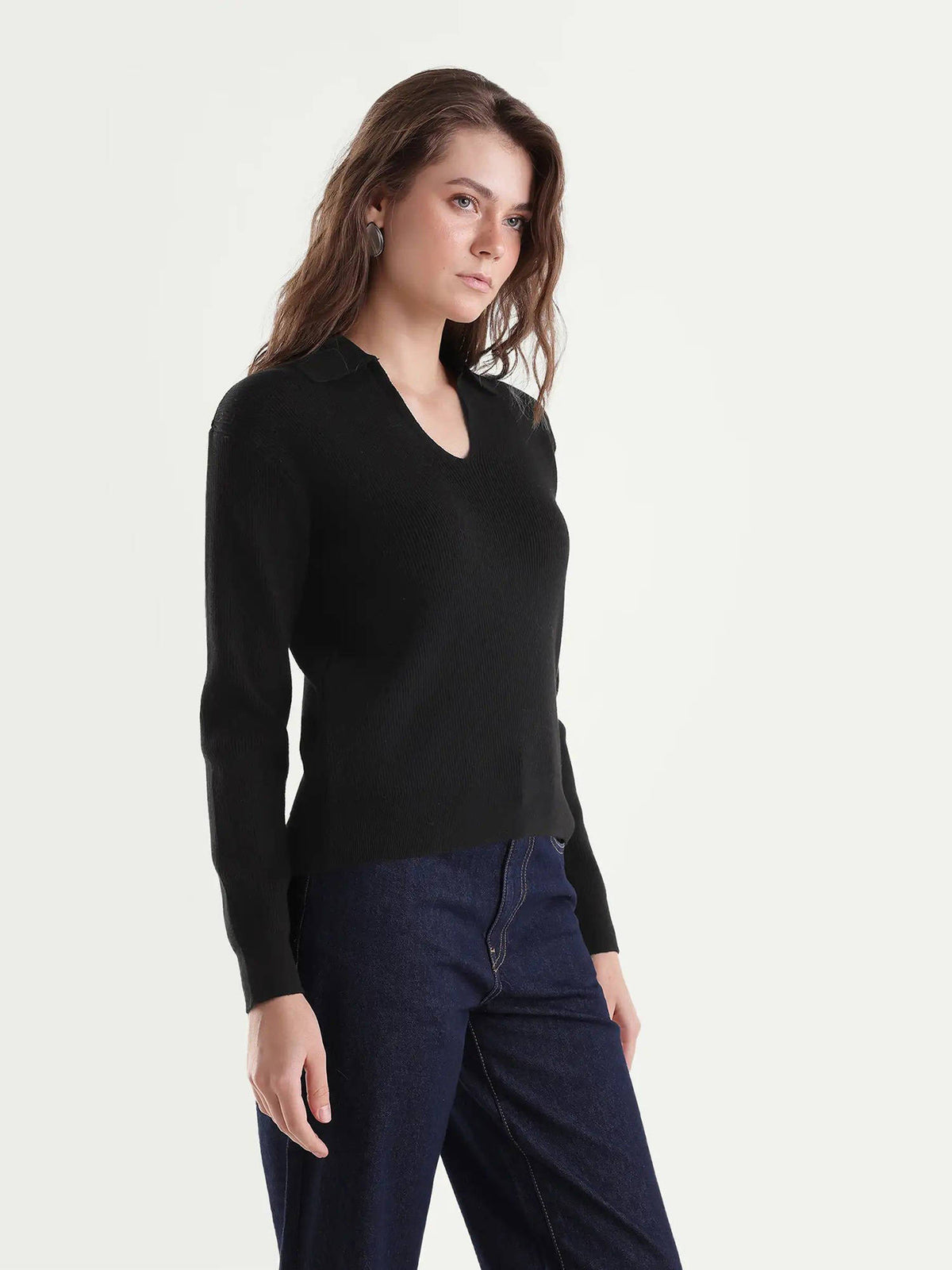 Women Black Solid/Plain Viscose Blend Polo T-Shirt | PW43 - view 4
