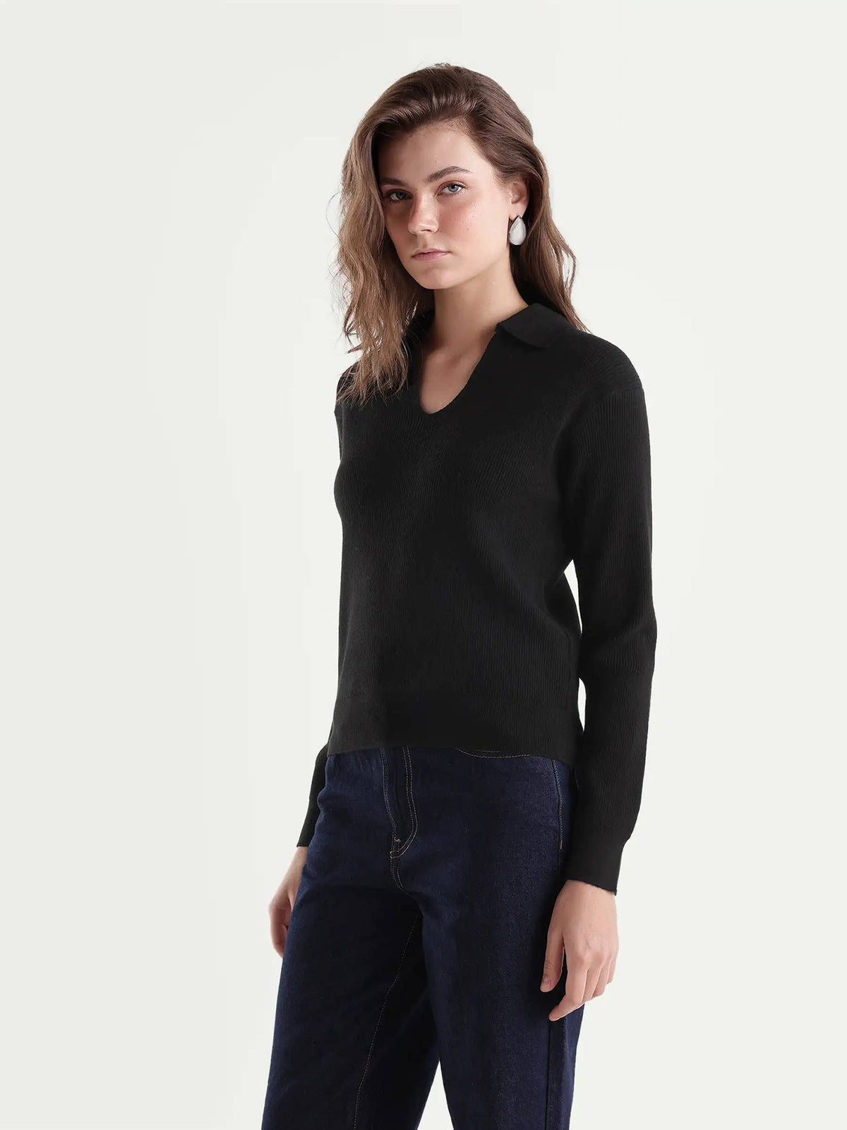 Women Black Solid/Plain Viscose Blend Polo T-Shirt | PW43 - view 5
