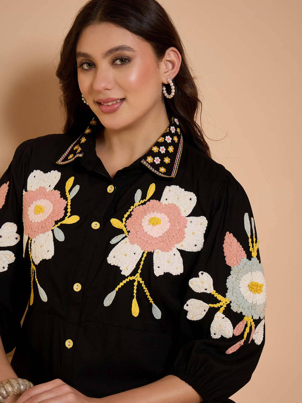 Black Embroidered Midi Dress | D56 - view 3