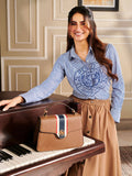 Vertical Stripe Embroidered Shirt Blue | S67 - view 1