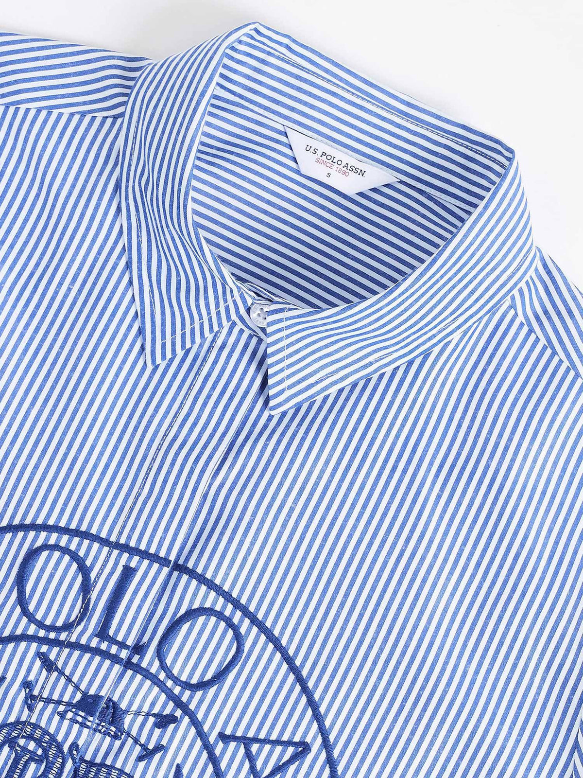 Vertical Stripe Embroidered Shirt Blue | S67 - view 2