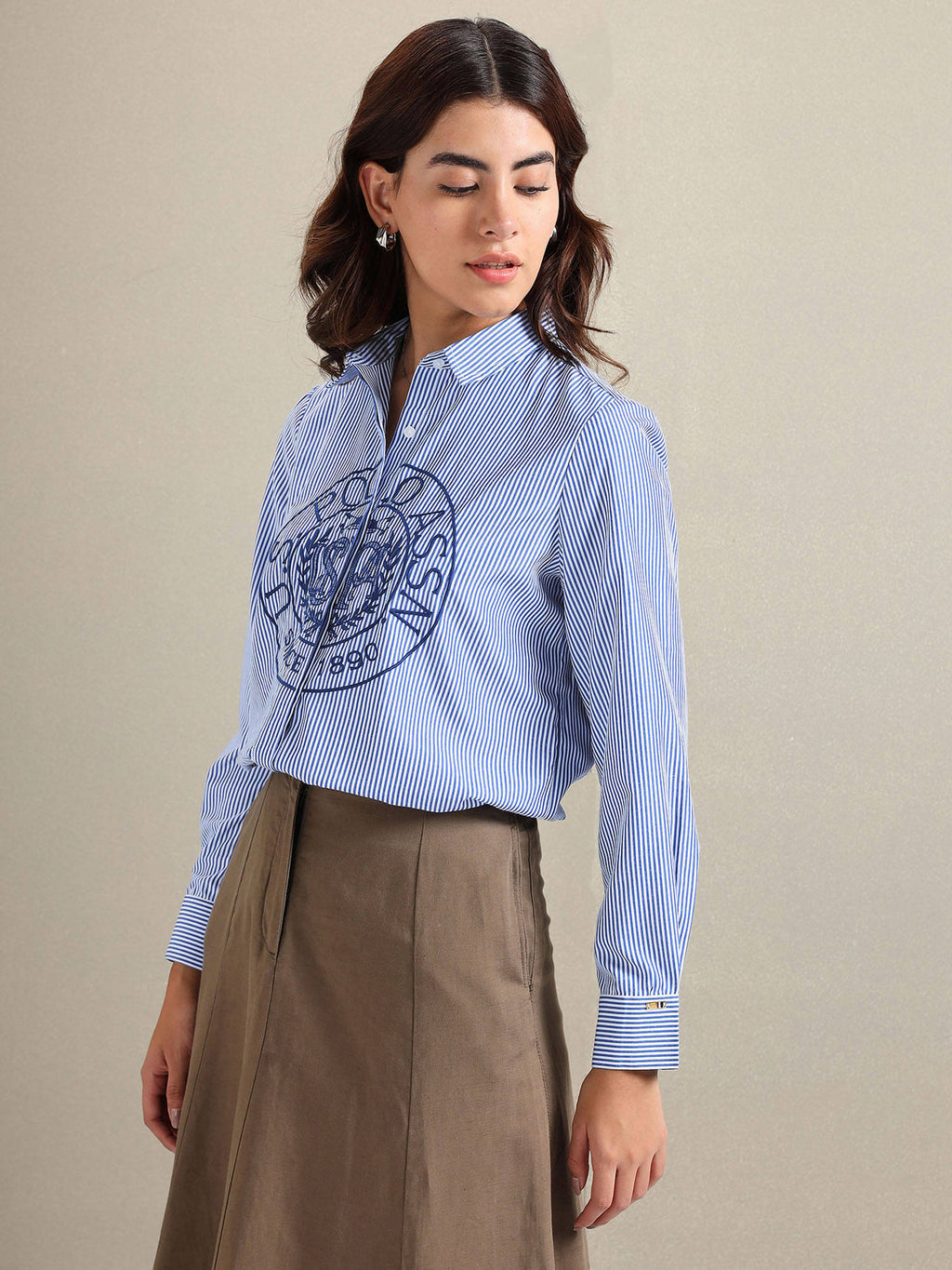 Vertical Stripe Embroidered Shirt Blue | S67 - view 4