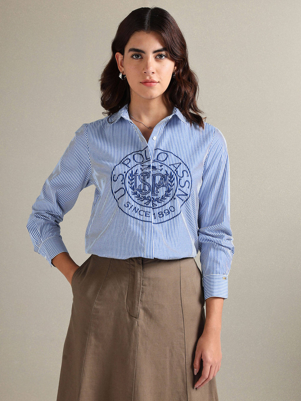 Vertical Stripe Embroidered Shirt Blue | S67 - view 6