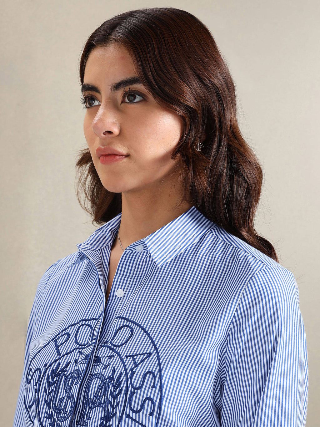 Vertical Stripe Embroidered Shirt Blue | S67 - view 7
