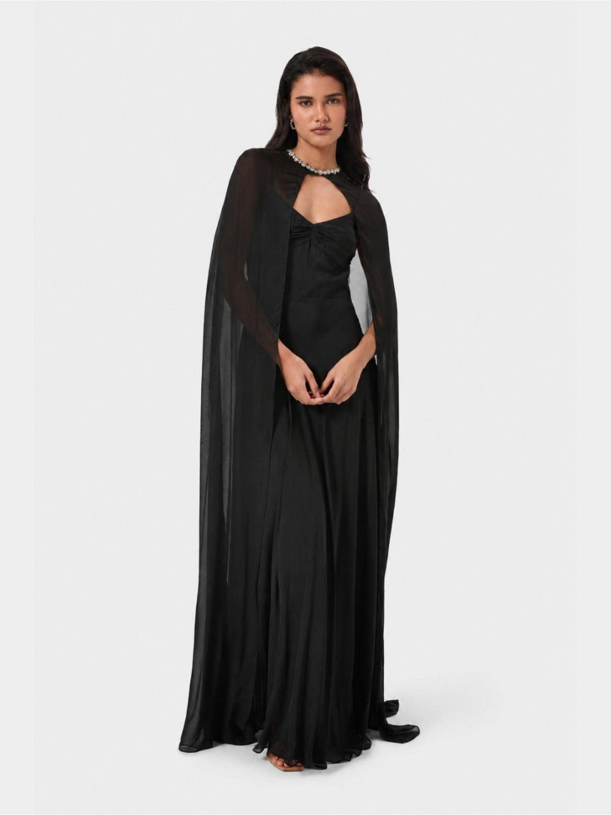 Black Midnight Embellished Overlay Cape | JC78 - view 1