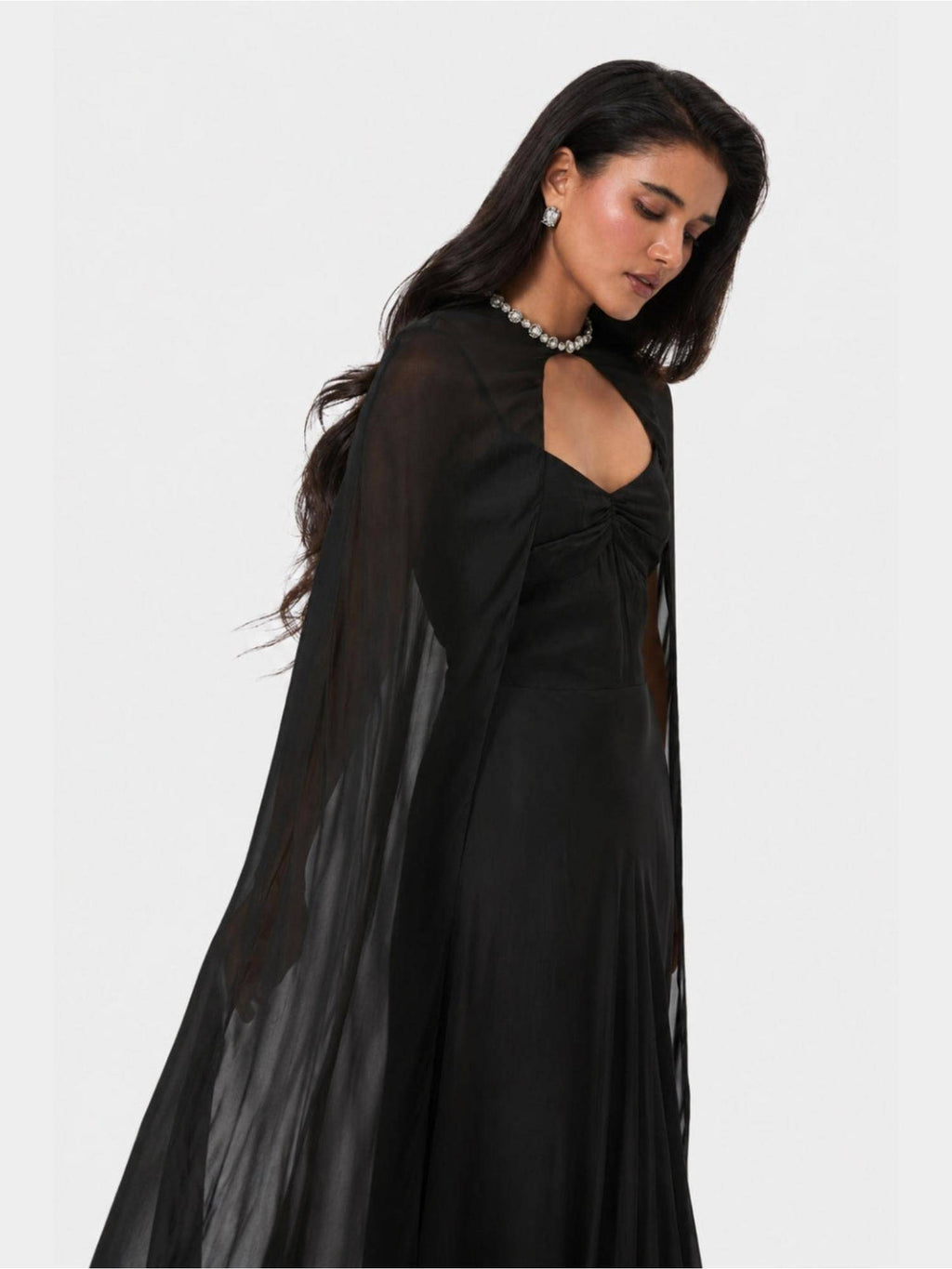 Black Midnight Embellished Overlay Cape | JC78 - view 3