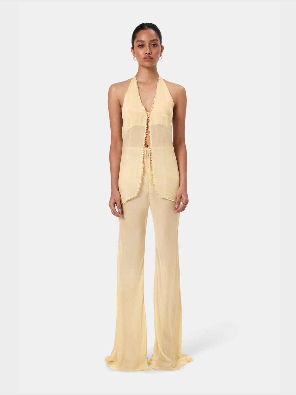 Yellow Shell Trim Halter Top | HT67 - view 3