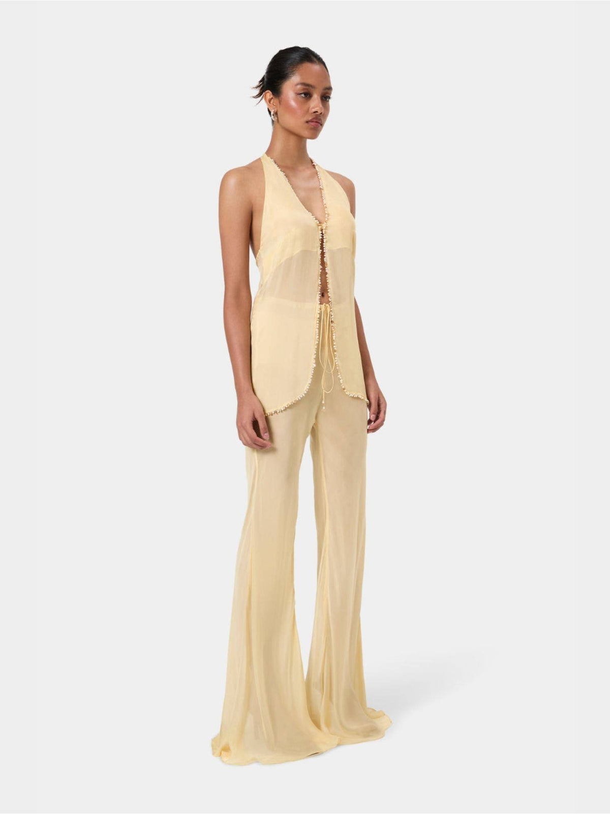 Yellow Shell Trim Halter Top | HT67 - view 4