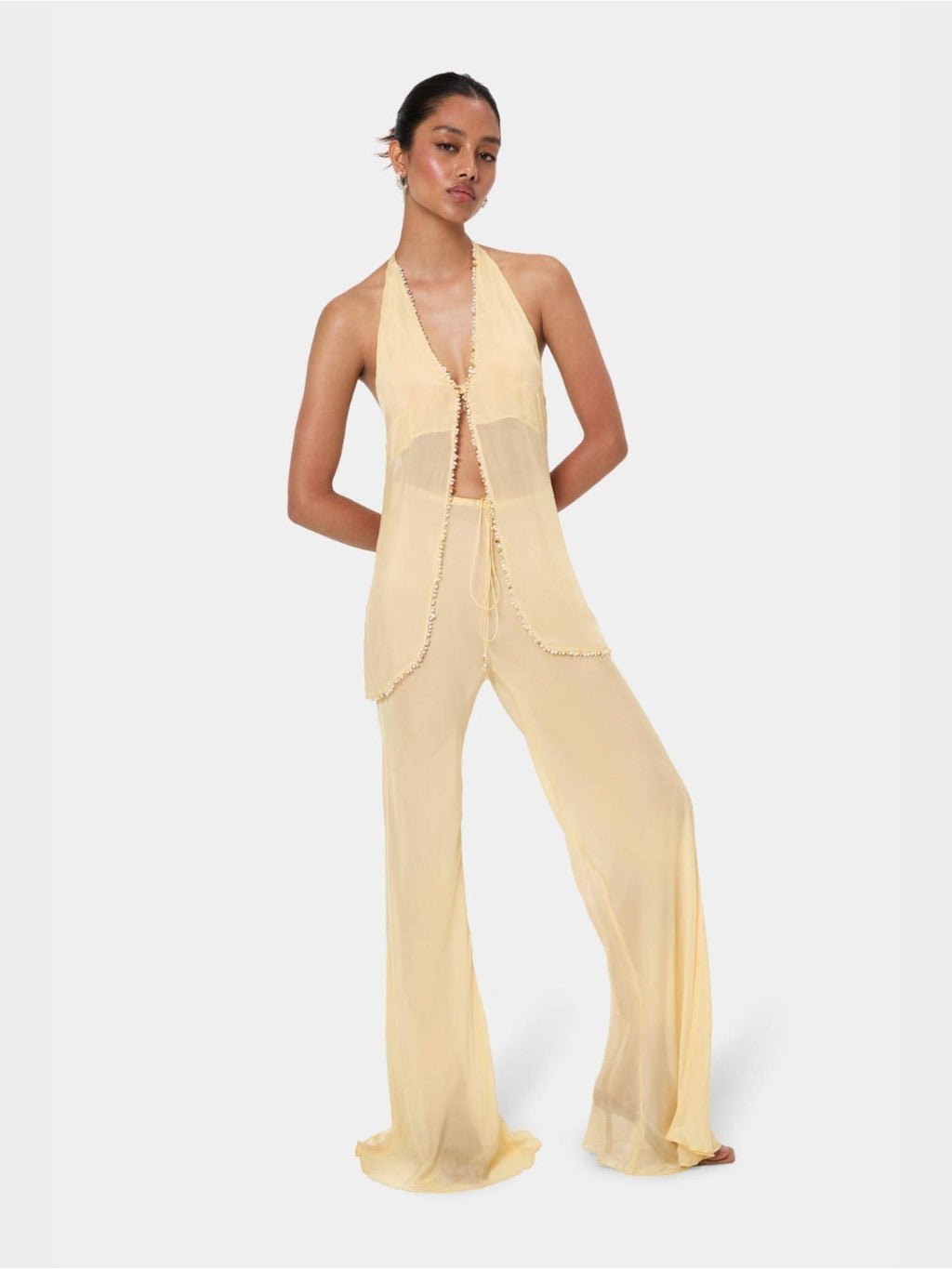 Yellow Shell Trim Halter Top | HT67 - view 6