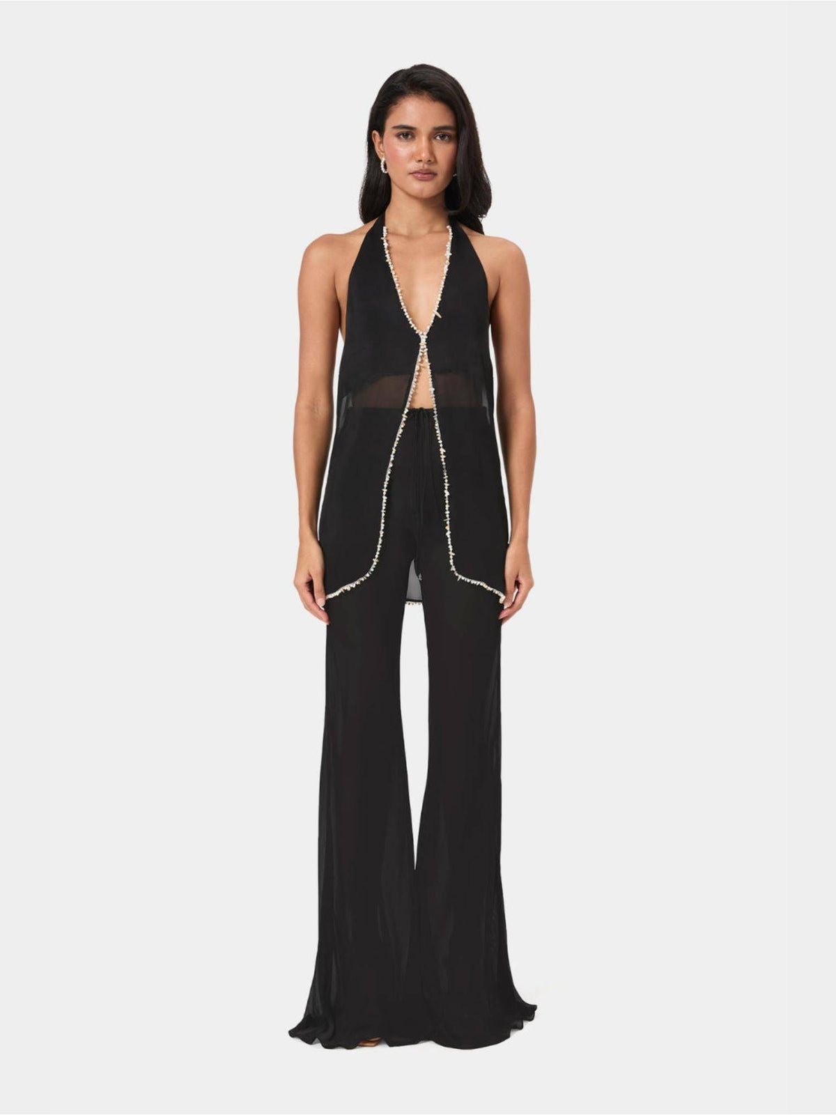 Black Shell Trim Halter Top | HT67 - view 3