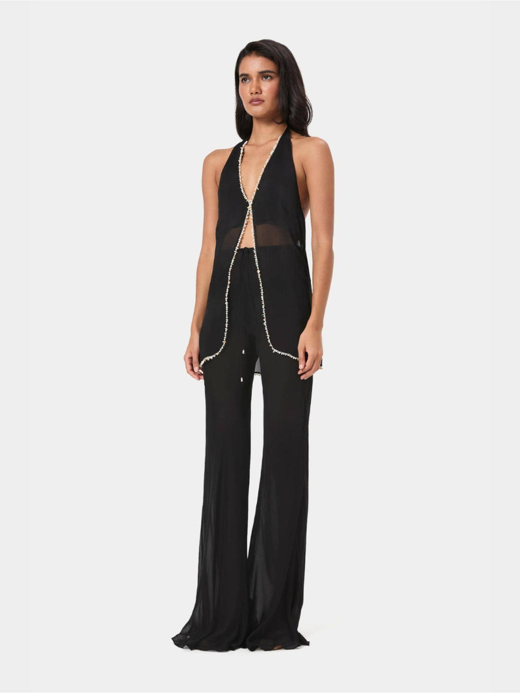 Black Shell Trim Halter Top | HT67 - view 6
