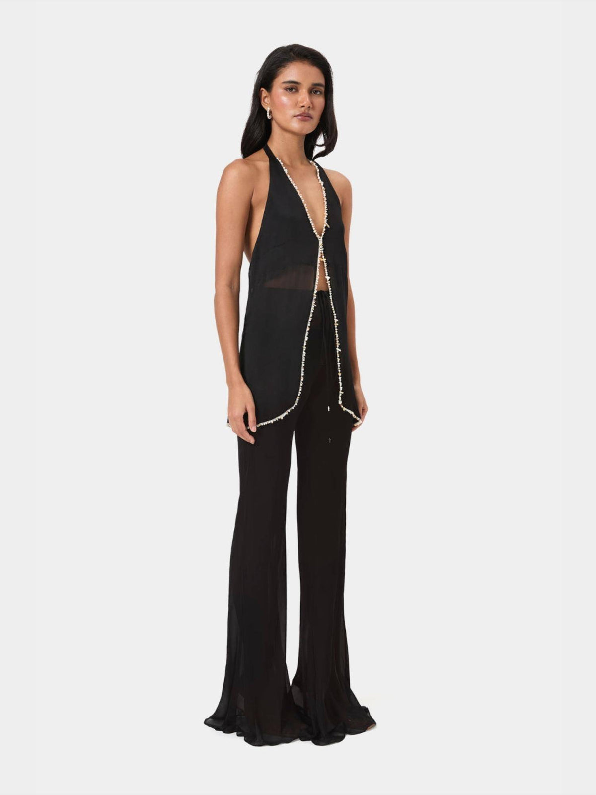 Black Shell Trim Halter Top | HT67 - view 8