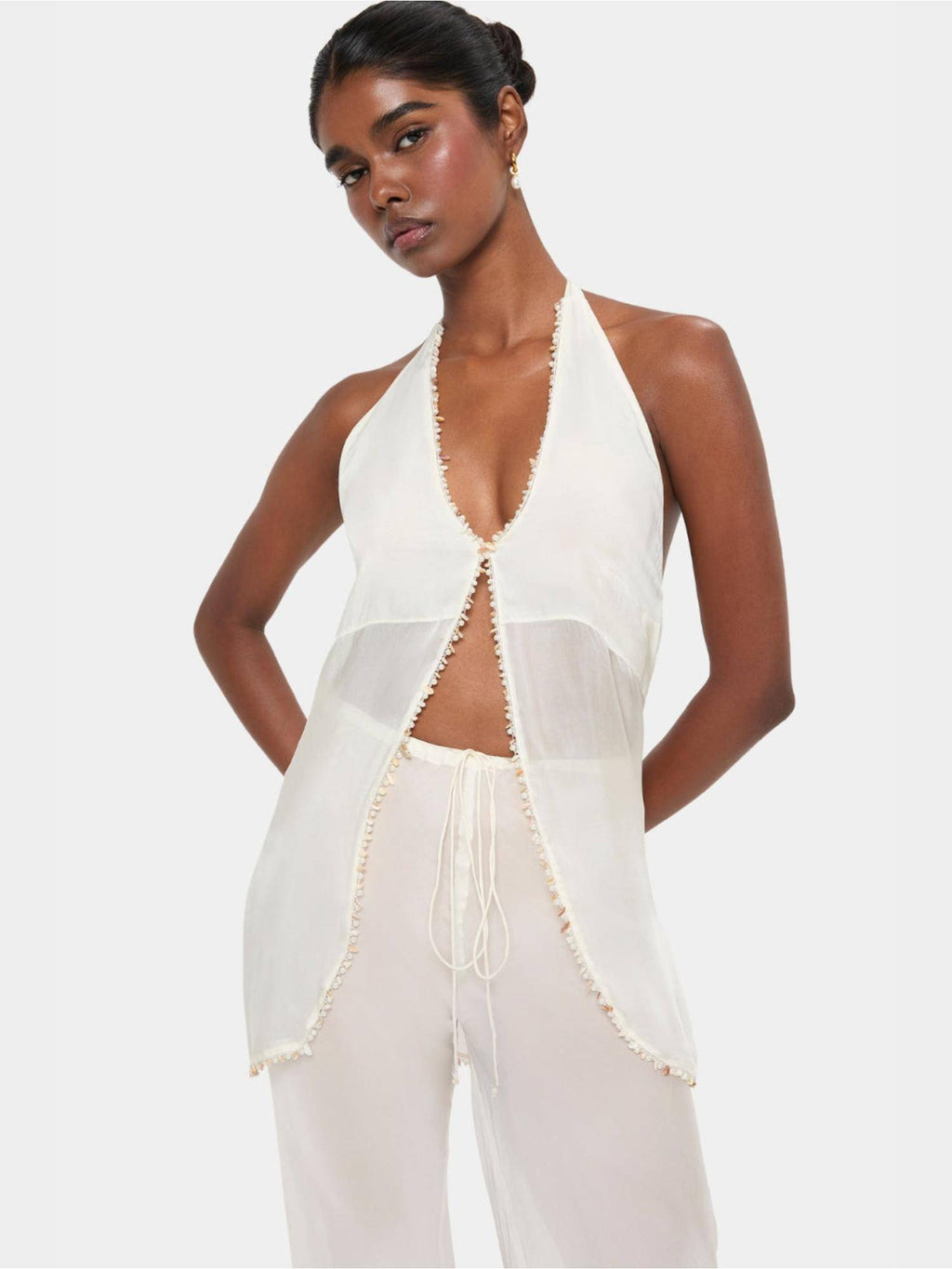 Yellow Shell Trim Halter Top | HT67 - view 32