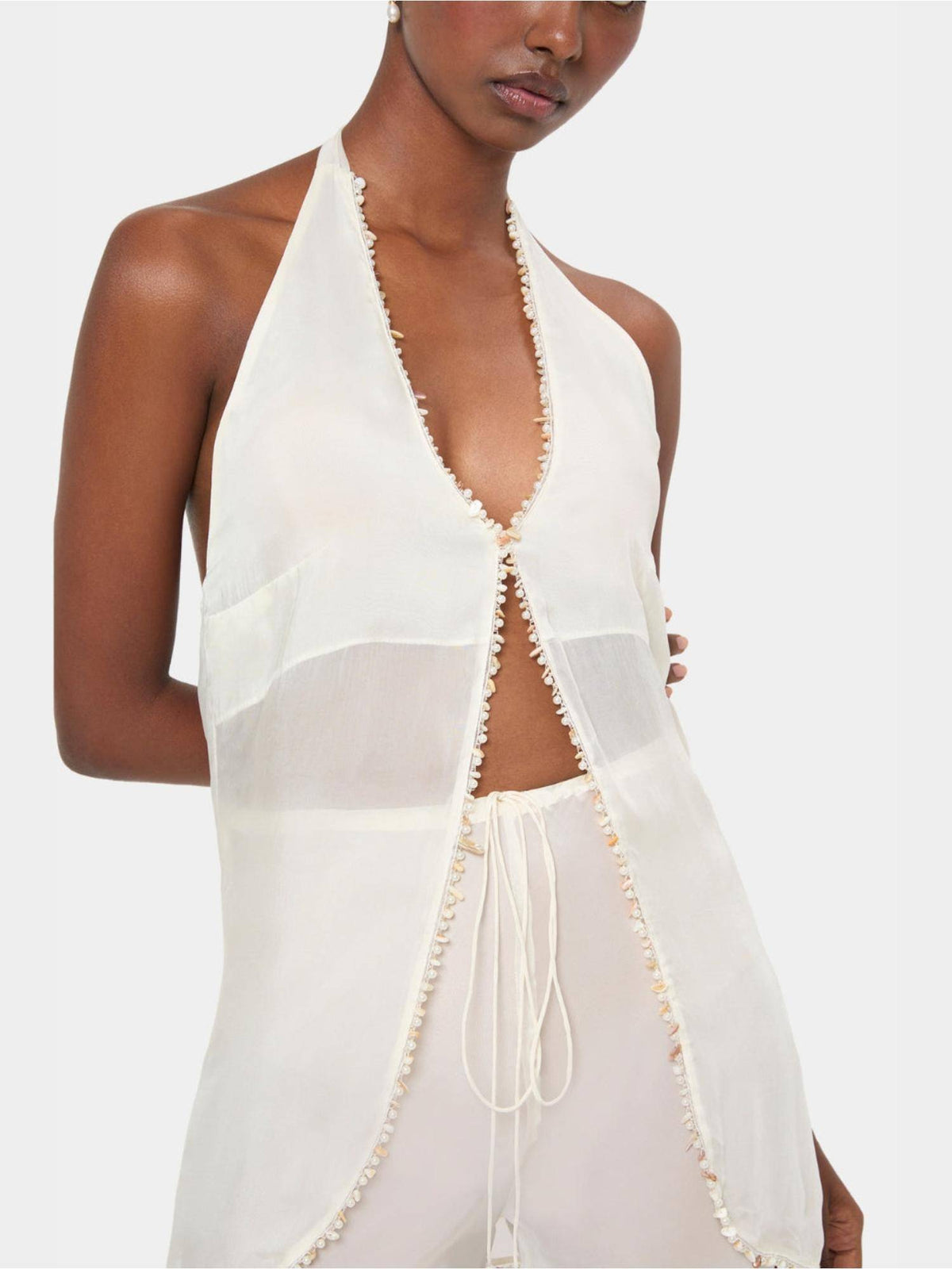 Black Shell Trim Halter Top | HT67 - view 23