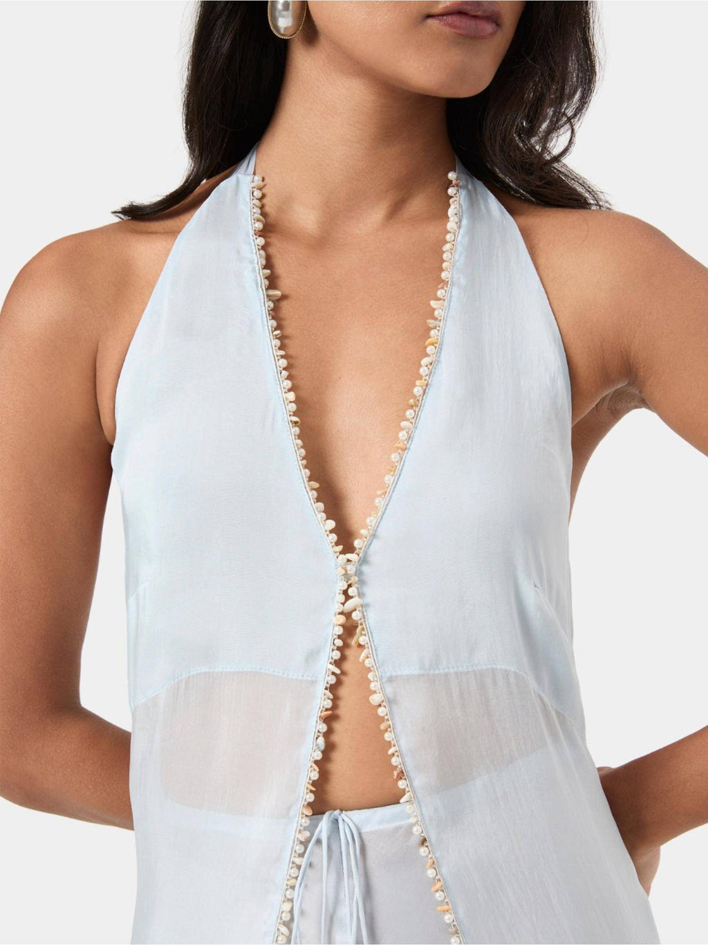 Black Shell Trim Halter Top | HT67 - view 40
