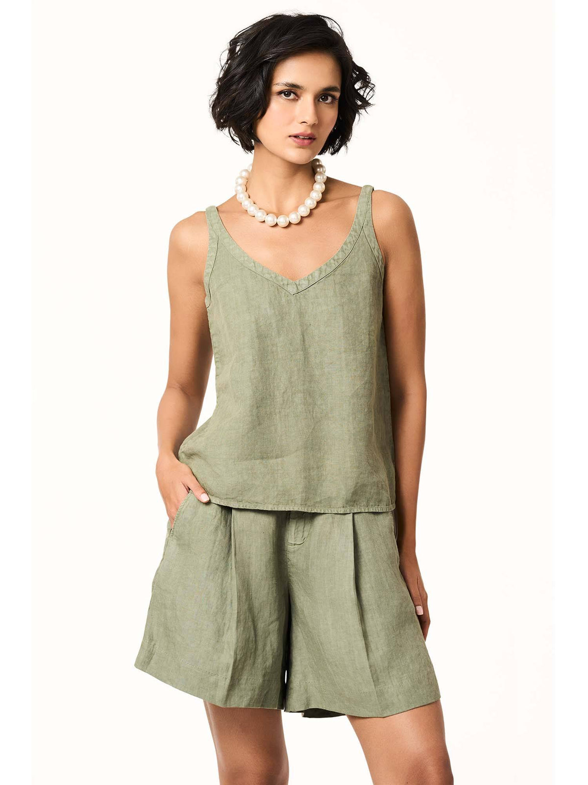 Leah Linen Olive Tank Top | TT98 - view 1