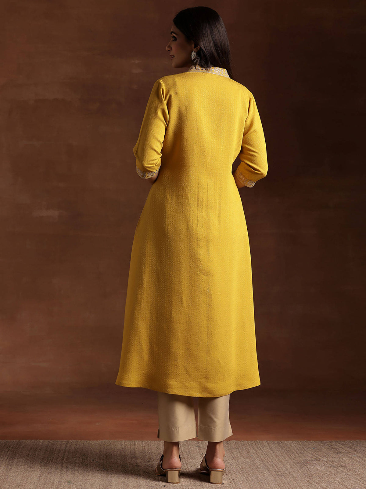 Yellow Floral Embroidered Yoke A-Line Kurta | U3S - view 2