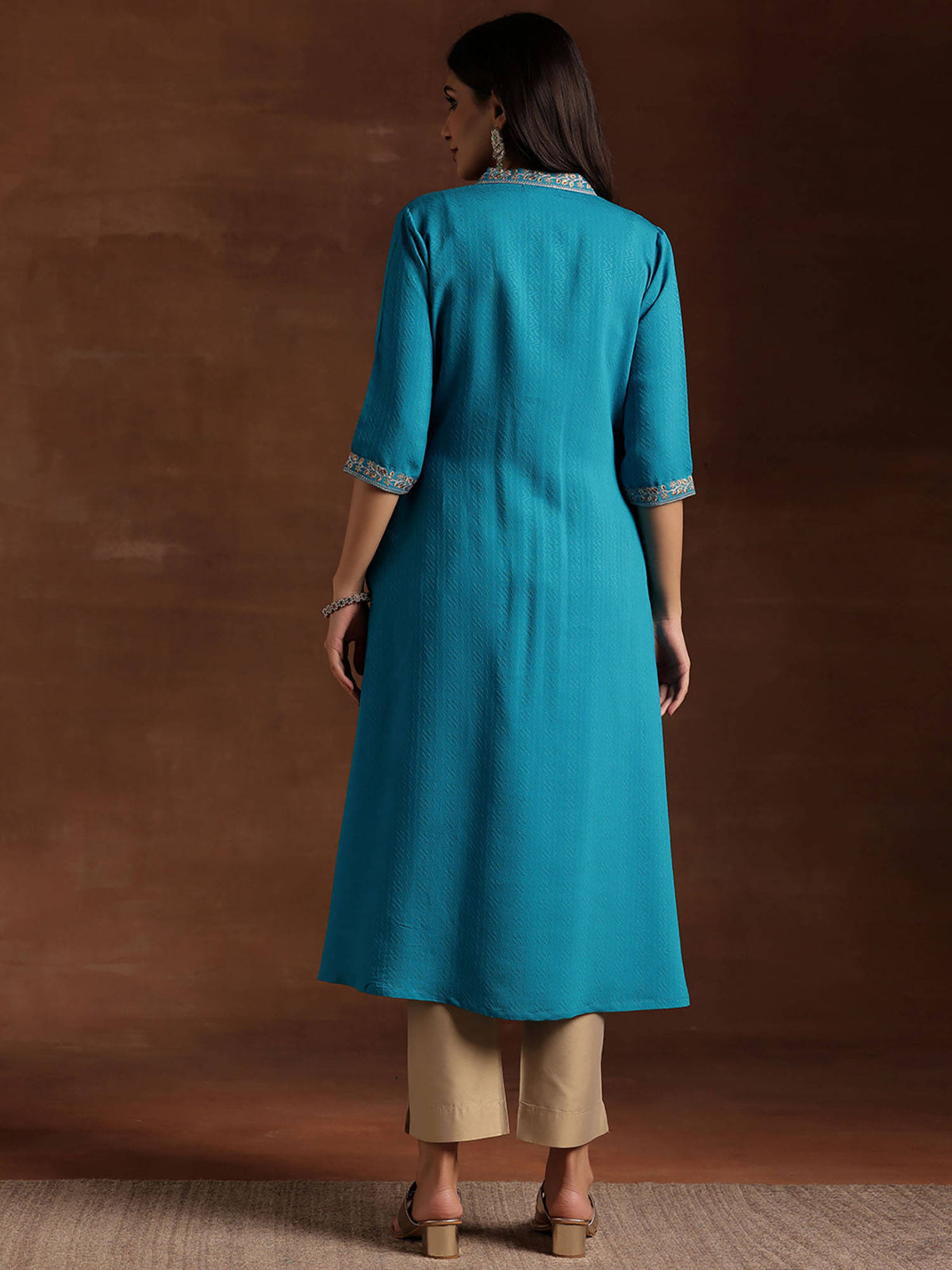 Black Floral Embroidered Yoke A-Line Kurta | KDG - view 10