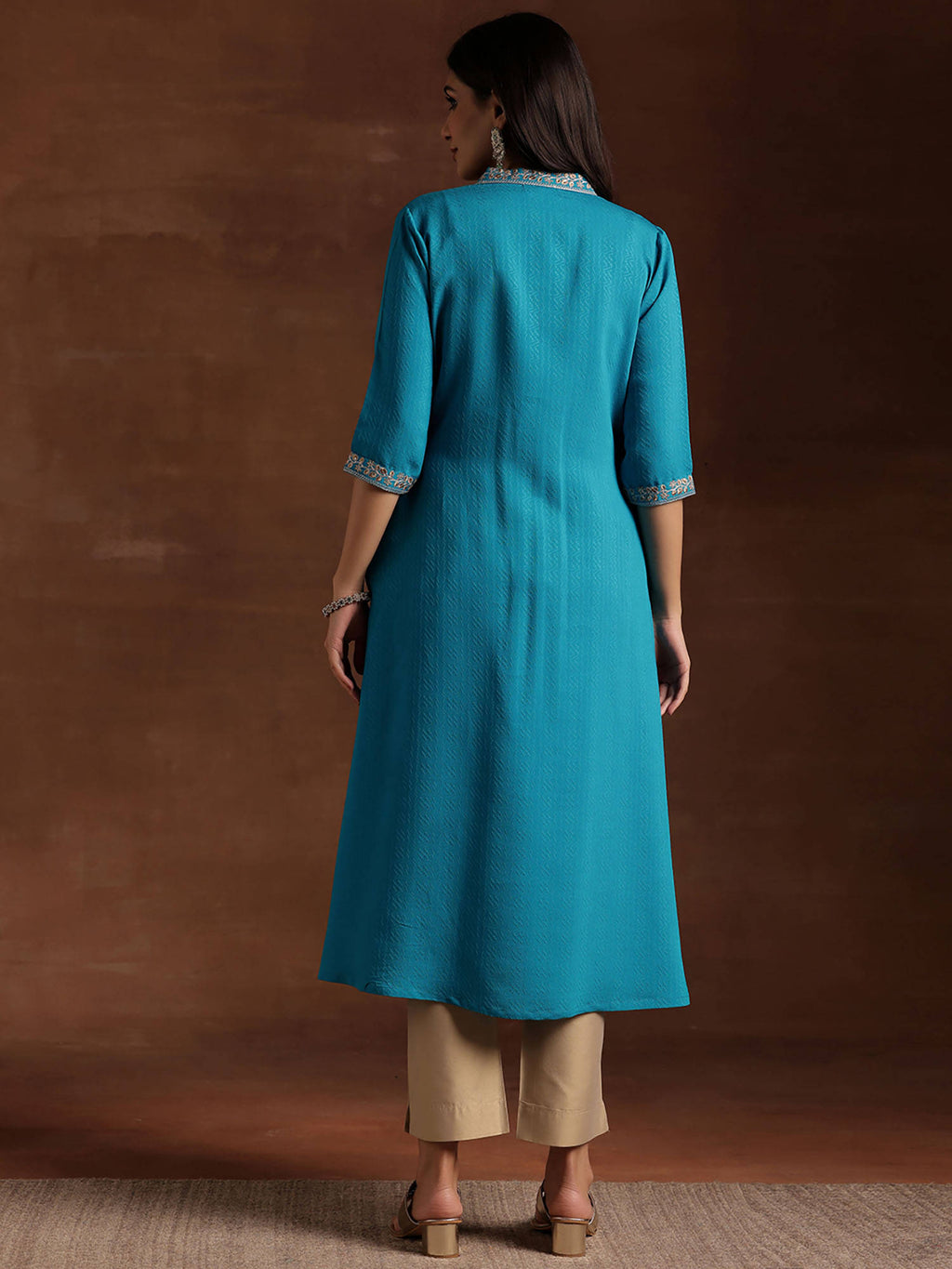Yellow Floral Embroidered Yoke A-Line Kurta | U3S - view 10
